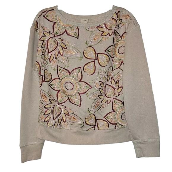 New Anthropologie Tiny Helena Floral Embroidered Pullover Sweatshirt $128 XS - Picture 5 of 7